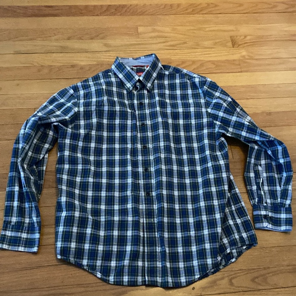 Izod Blue Plaid Men's Shirt size L